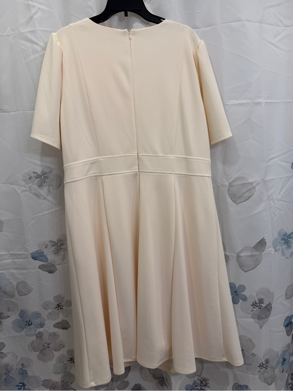 London Times Cream Midi A-Line Dress with Waist Tab Accents - Picture 3 of 5